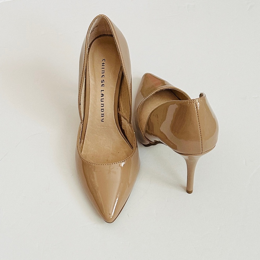 Chinese Laundry Beige Patent Pointed-Toe Pumps